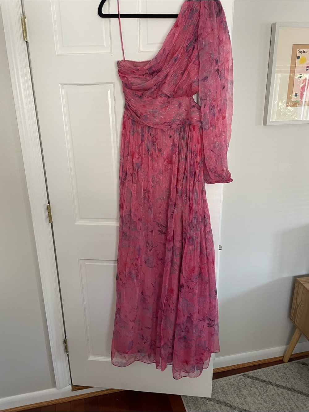 BHLDN Pink Floral One-Shoulder Gown
